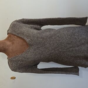 B25 Free People Cozy Brown V-Neck Sweater Size Sm Oversized Fuzzy Split Hem